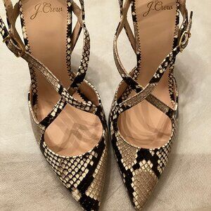 J. Crew Snake Embossed Leather Cross Strap Elsie Pump Size 7
